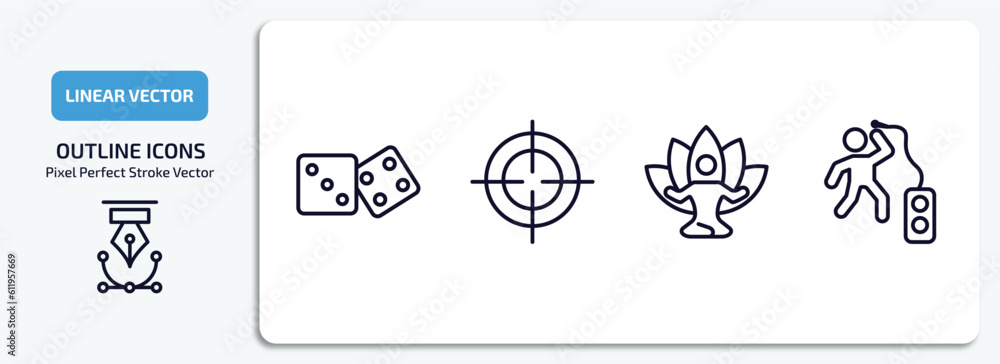 Poster activity and hobbies outline icons set. activity and hobbies thin line icons pack included table gam