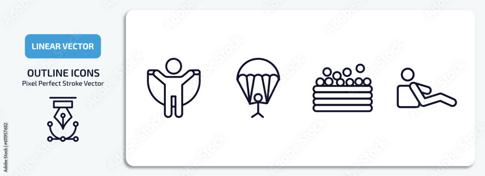 Poster activity and hobbies outline icons set. activity and hobbies thin line icons pack included jump rope
