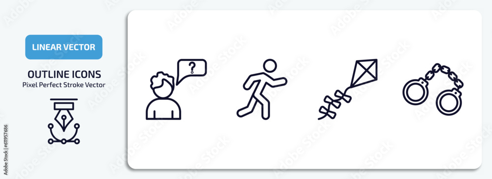 Poster activity and hobbies outline icons set. activity and hobbies thin line icons pack included questioni