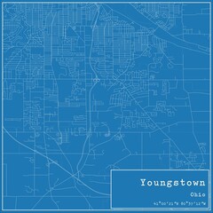 Blueprint US city map of Youngstown, Ohio.