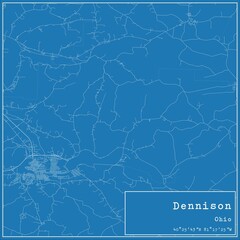 Blueprint US city map of Dennison, Ohio.