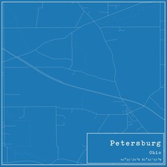 Blueprint US city map of Petersburg, Ohio.