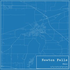 Blueprint US city map of Newton Falls, Ohio.