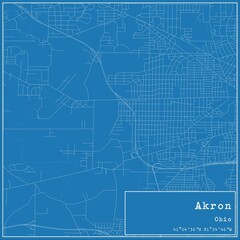 Blueprint US city map of Akron, Ohio.