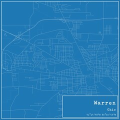 Blueprint US city map of Warren, Ohio.