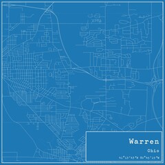 Blueprint US city map of Warren, Ohio.