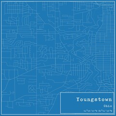 Blueprint US city map of Youngstown, Ohio.