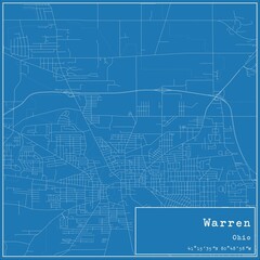 Blueprint US city map of Warren, Ohio.