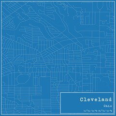Blueprint US city map of Cleveland, Ohio.