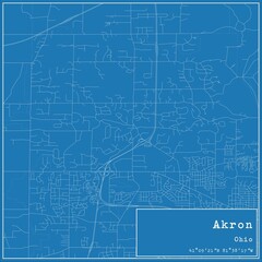 Blueprint US city map of Akron, Ohio.