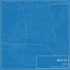 Blueprint US city map of Akron, Ohio.