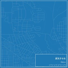 Blueprint US city map of Akron, Ohio.