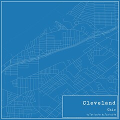 Blueprint US city map of Cleveland, Ohio.