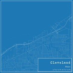 Blueprint US city map of Cleveland, Ohio.