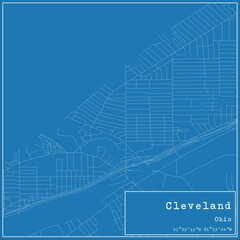 Blueprint US city map of Cleveland, Ohio.