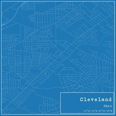 Blueprint US city map of Cleveland, Ohio.