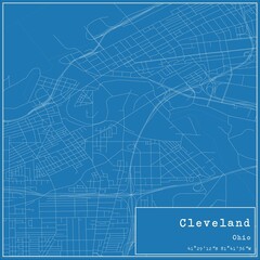 Blueprint US city map of Cleveland, Ohio.