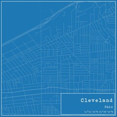 Blueprint US city map of Cleveland, Ohio.