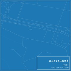 Blueprint US city map of Cleveland, Ohio.