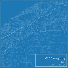 Blueprint US city map of Willoughby, Ohio.