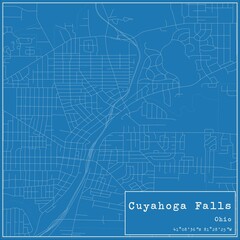 Blueprint US city map of Cuyahoga Falls, Ohio.