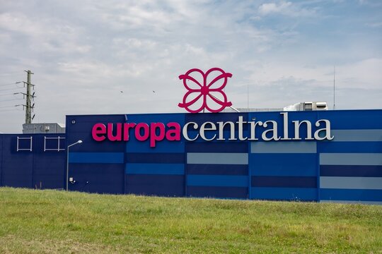 Europa Centralna shopping mall with the purple logo in Gliwice where many stores are located