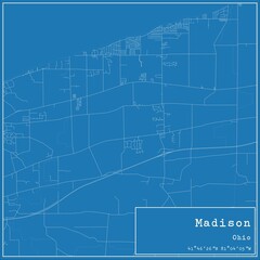 Blueprint US city map of Madison, Ohio.