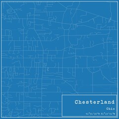 Blueprint US city map of Chesterland, Ohio.