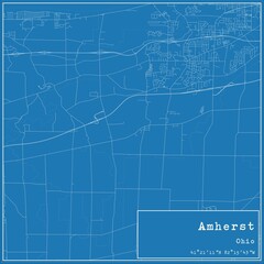 Blueprint US city map of Amherst, Ohio.