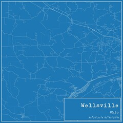 Blueprint US city map of Wellsville, Ohio.