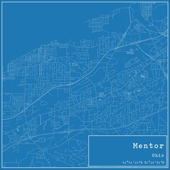 Blueprint US city map of Mentor, Ohio.