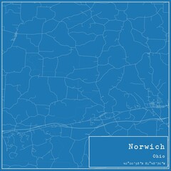 Blueprint US city map of Norwich, Ohio.