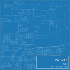 Blueprint US city map of Toledo, Ohio.
