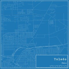 Blueprint US city map of Toledo, Ohio.