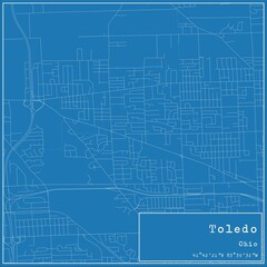 Blueprint US city map of Toledo, Ohio.