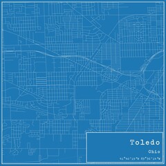 Blueprint US city map of Toledo, Ohio.