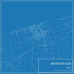 Blueprint US city map of Ashtabula, Ohio.