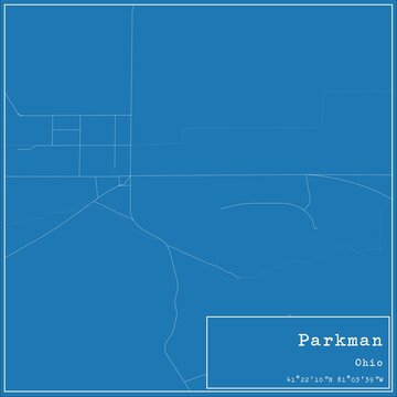 Blueprint US city map of Parkman, Ohio.
