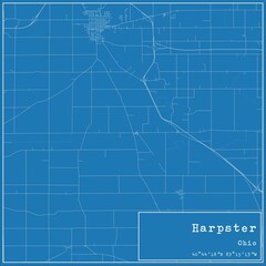 Blueprint US city map of Harpster, Ohio.
