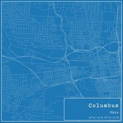 Blueprint US city map of Columbus, Ohio.
