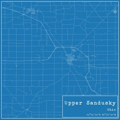 Blueprint US city map of Upper Sandusky, Ohio.