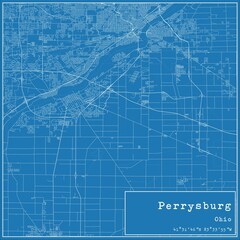 Blueprint US city map of Perrysburg, Ohio.