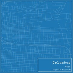 Blueprint US city map of Columbus, Ohio.