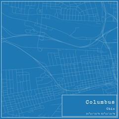 Blueprint US city map of Columbus, Ohio.
