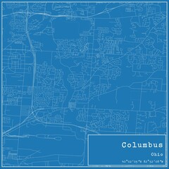 Blueprint US city map of Columbus, Ohio.