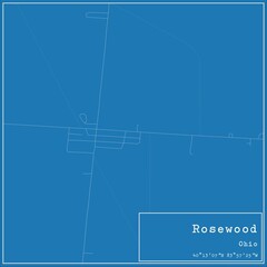 Blueprint US city map of Rosewood, Ohio.