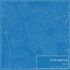 Blueprint US city map of Columbus, Ohio.