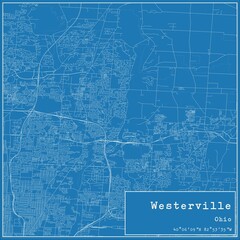 Blueprint US city map of Westerville, Ohio.