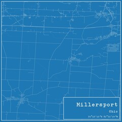 Blueprint US city map of Millersport, Ohio.