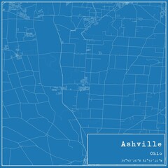 Blueprint US city map of Ashville, Ohio.